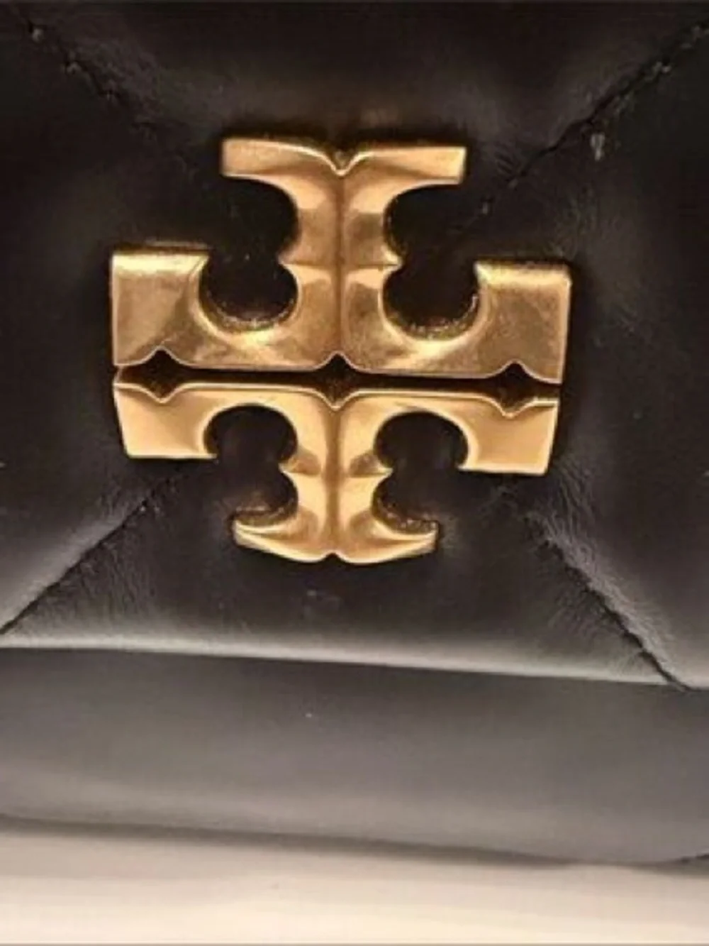 Tory Burch Black Quilted Leather Shoulder Bag with Gold Logo and Chain